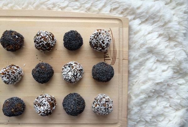 dip in poppy seeds and coconut flakes