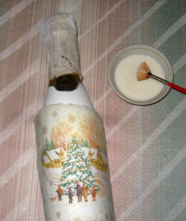 decoupage champagne bottle