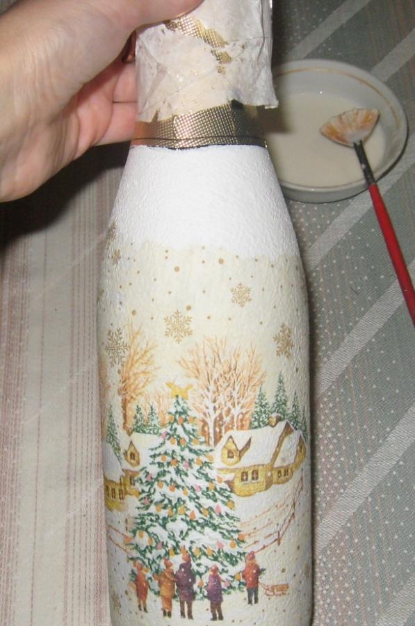 decoupage champagne bottle