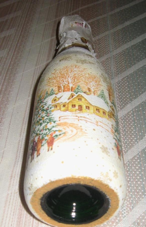 decoupage champagne bottle