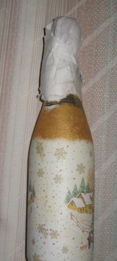 decoupage champagne bottle