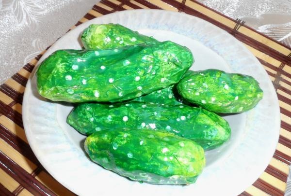 Cucumbers using papier mache technique