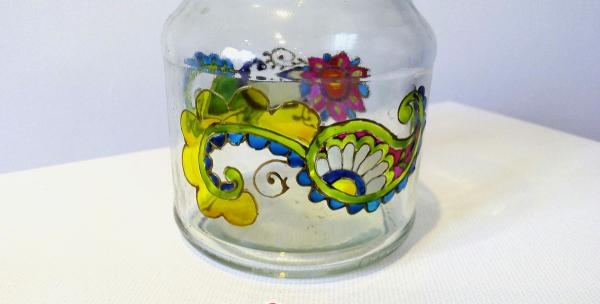 Stained glass painting of a jar