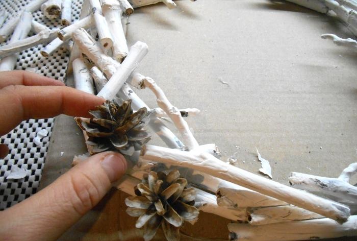 Christmas wreath made of branches and sticks