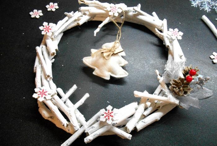 Christmas wreath made of branches and sticks