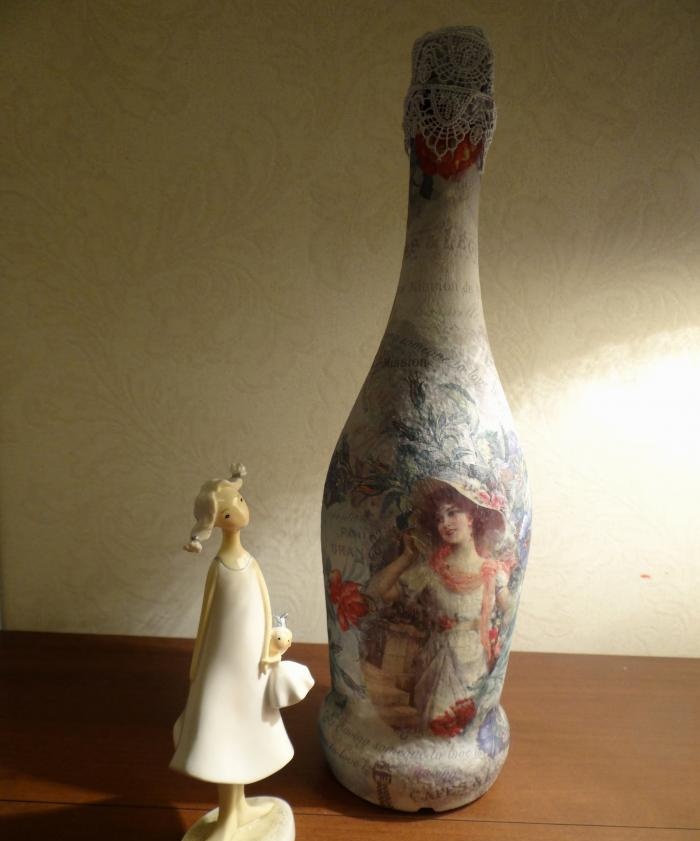 decoupage champagne bottle