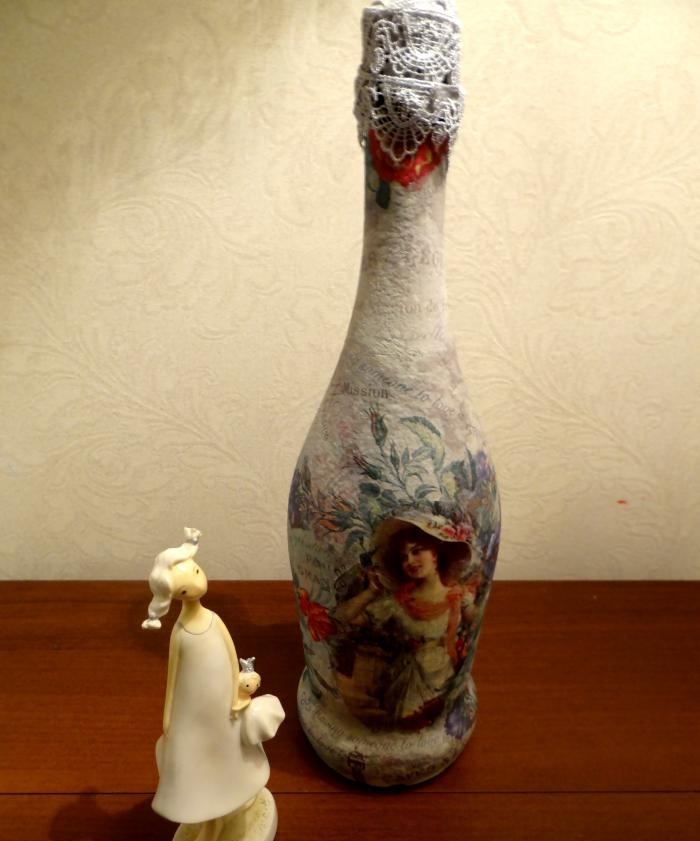 decoupage champagne bottle