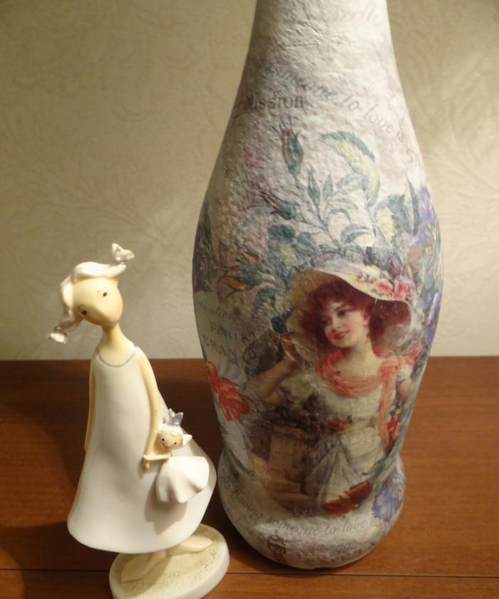 decoupage champagne bottle