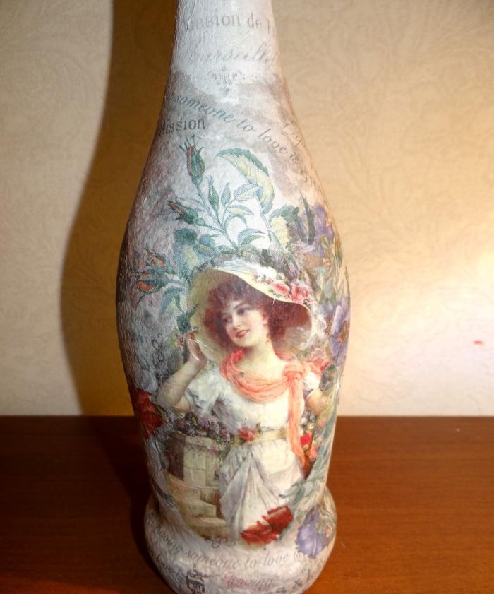 decoupage champagne bottle