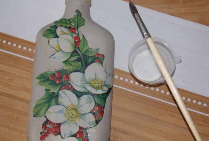 Decoupage glass bottle