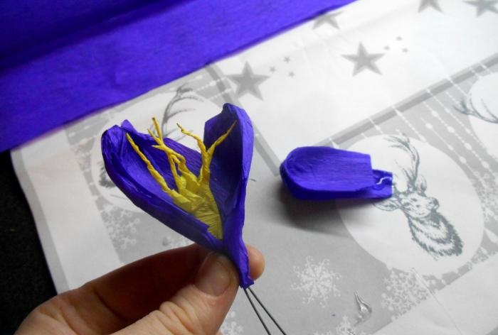 Bouquet of crocuses made of corrugated paper