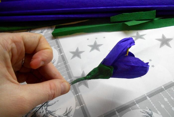 Bouquet of crocuses made of corrugated paper