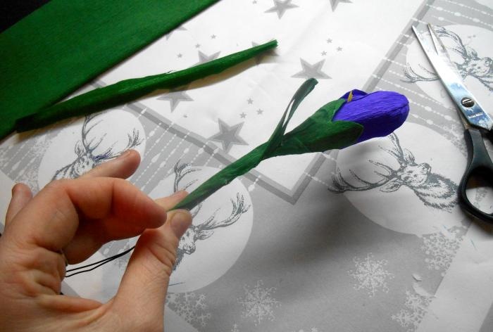 Bouquet of crocuses made of corrugated paper