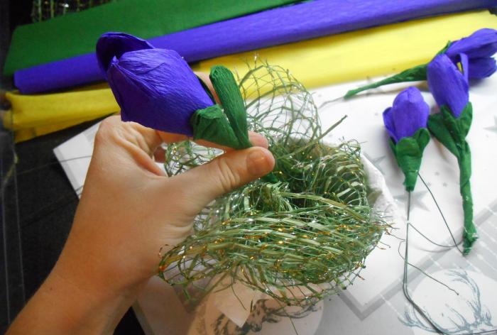 Bouquet of crocuses made of corrugated paper