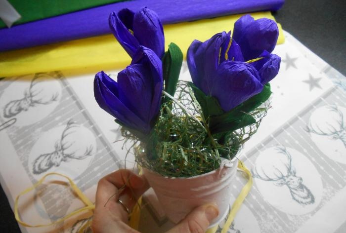 Bouquet of crocuses made of corrugated paper