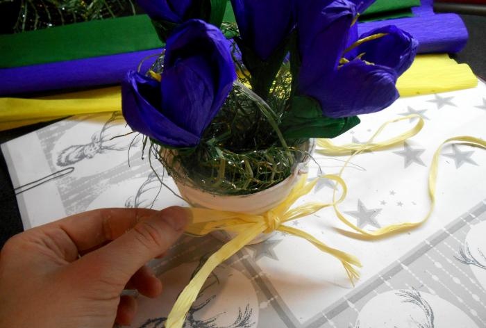 Bouquet of crocuses made of corrugated paper