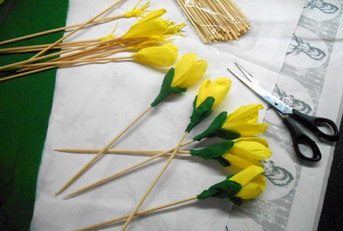 basket of crocuses made of corrugated paper