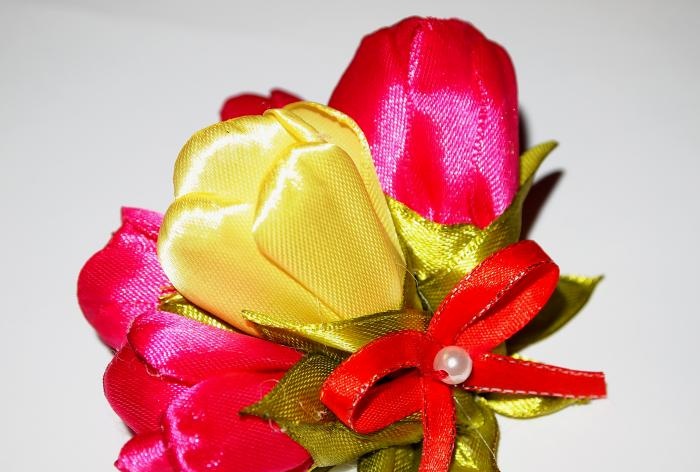 Tulips made of satin ribbons