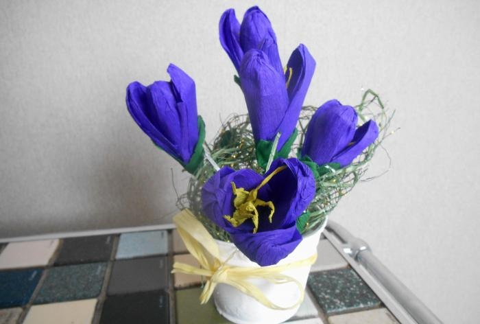 Bouquet of crocuses made of corrugated paper