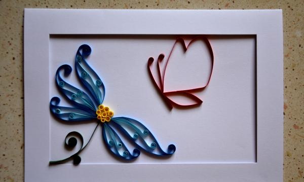 Quilling card Butterfly on a flower