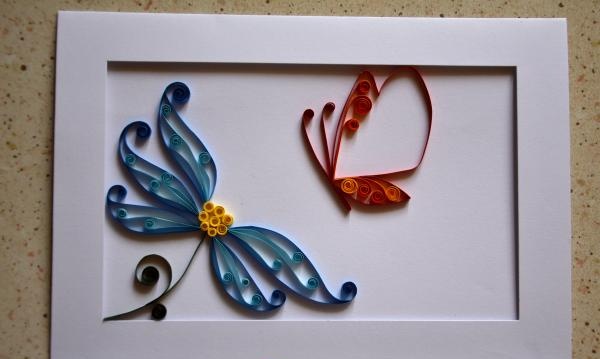 Quilling card Butterfly on a flower