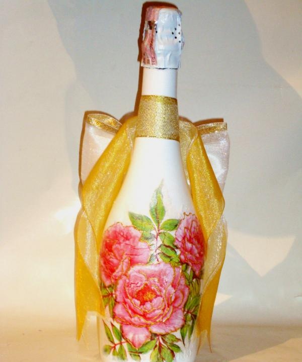 Decoupage champagne bottle