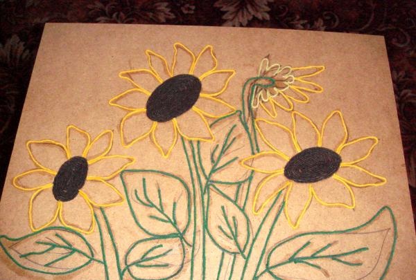 Painting Sunflowers technique nitkografiya