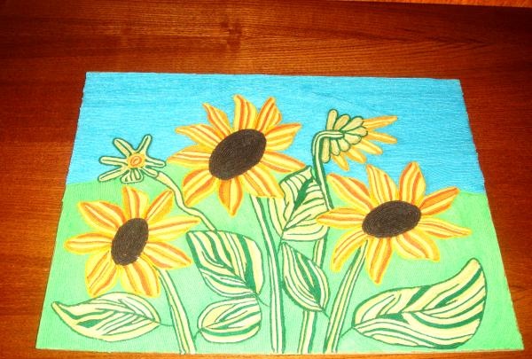 Painting Sunflowers technique nitkografiya