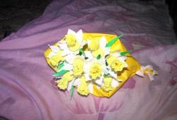 Bouquet of daffodils made of corrugated paper