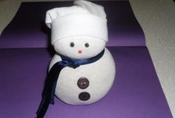 Snowman made from sock and rice