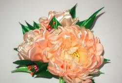 Peonies made of satin ribbons