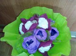 Small bouquet of sweets, crocuses made of corrugated paper