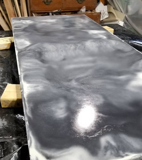 Making a marble table from concrete with a burnt wood base