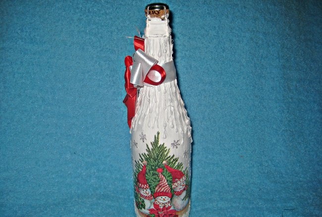 New Year's decoupage champagne bottle