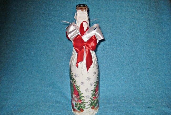 New Year's decoupage champagne bottle