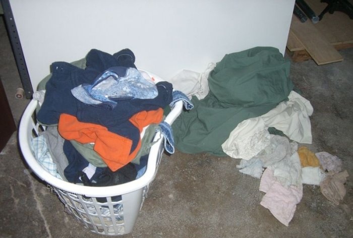 Large laundry sorting basket made of plastic pipes