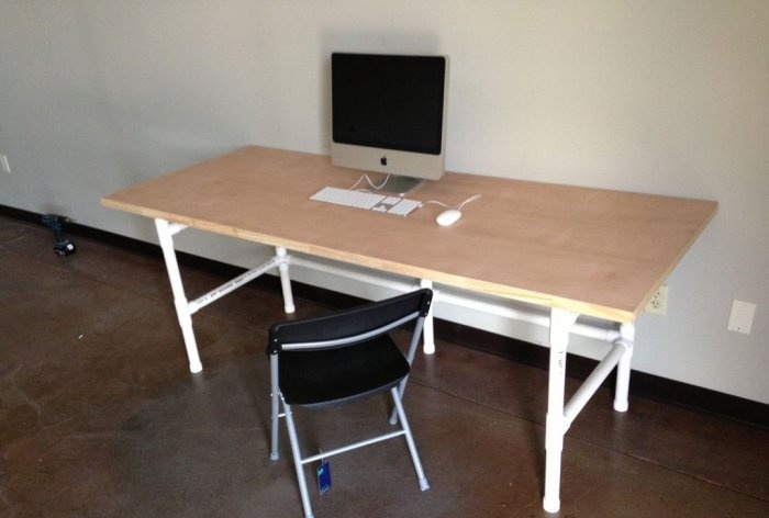 Large table made of plastic pipes