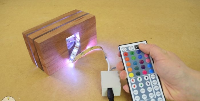 LED lamp made of acrylic glass and wood