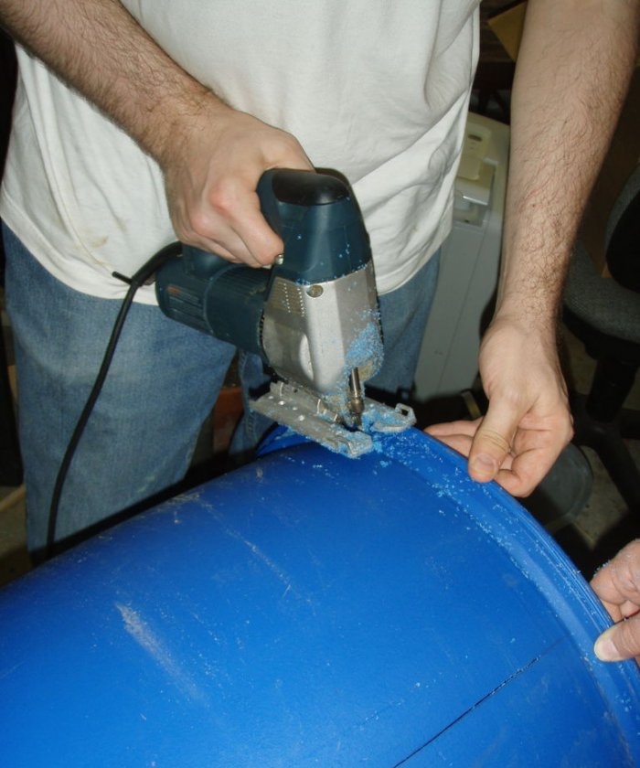 Garden chair made of plastic barrel