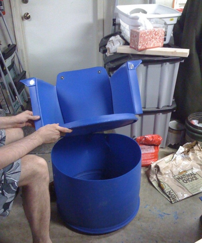 Garden chair made of plastic barrel