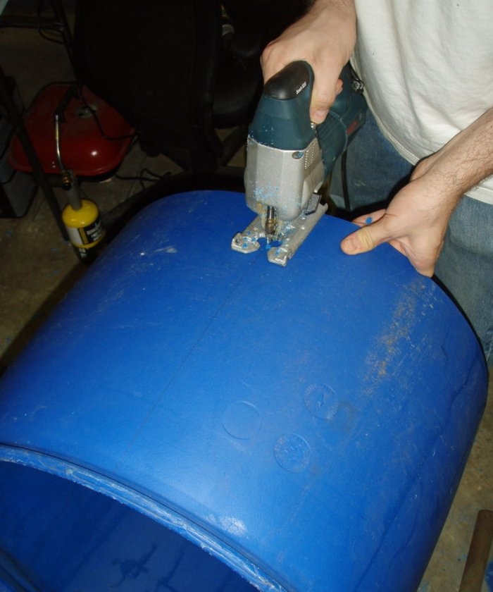 Garden chair made of plastic barrel