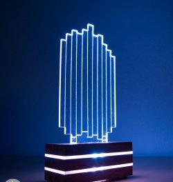 LED lamp made of acrylic glass and wood