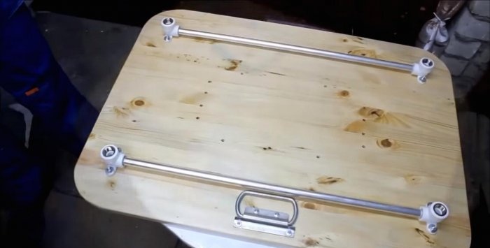 Folding work table made of PVC pipes