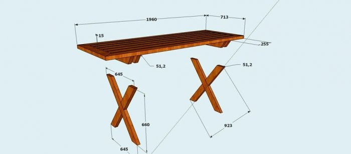 Table with benches for the garden