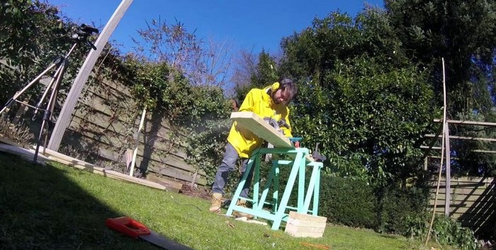 Folding wooden ladder