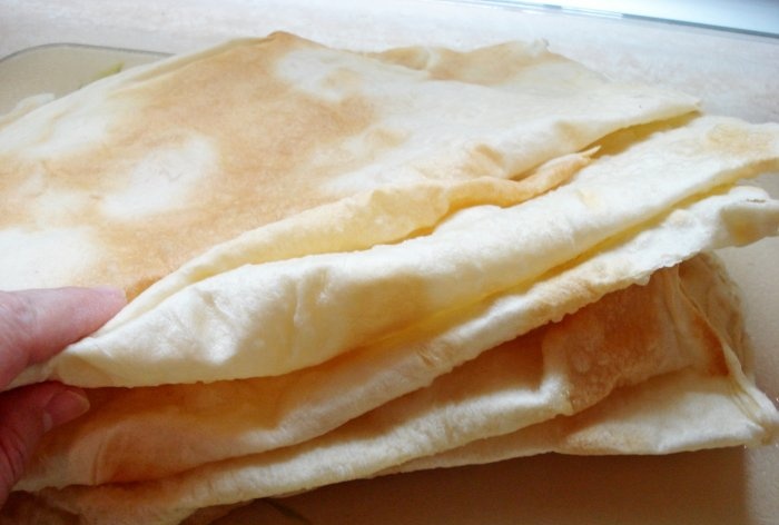 Thin Armenian lavash in the oven