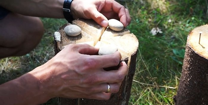 Three options for making a Finnish candle from a log