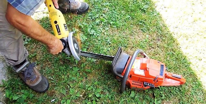 Quickly sharpening a chainsaw chain with a grinder