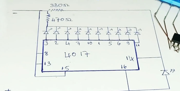 The simplest running lights on just one chip without programming