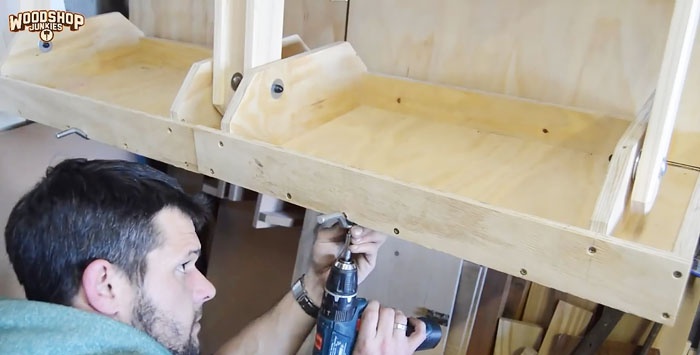 How to make hanging shelves in a garage or workshop that don't take up space